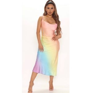 Fashionnova Multicolor Ombré Satin Dress